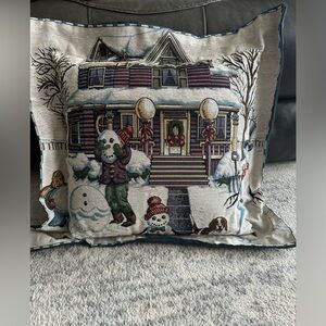 Snowy holiday scene festive pillow